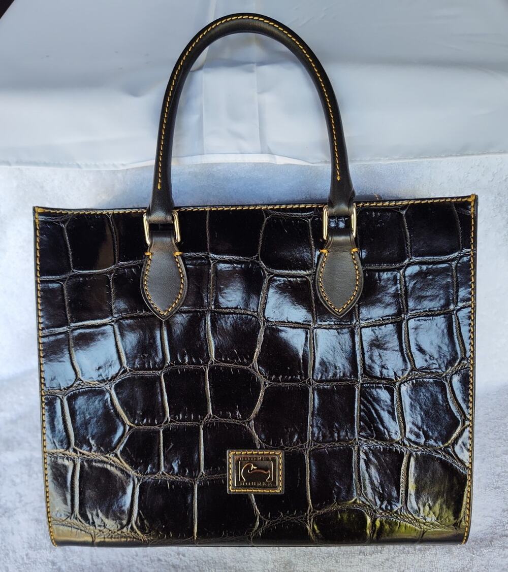 Dooney & Bourke Janine Black Crocodile Embossed Leather Satchel Handbag Purse